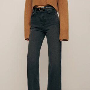 Reformation Wilder High Rise Wide Leg Cropped Jeans in Black Size 28